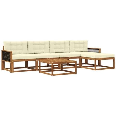 Set di divani da esterno con cuscino 6 pcs Naturale e Crema - Foto 1