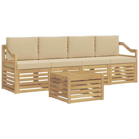 Set di divani da esterno 5 pcs Bianco e Beige Poliestere - Foto 1