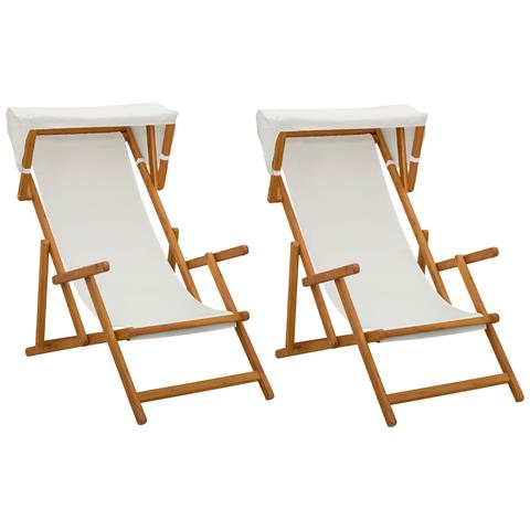 Lettino 2 pcs 3 Posizione Legno di Eucalipto Massello Crema - Foto 1