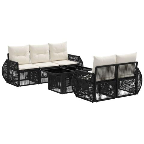 Set Divano da Giardino 6 pz Nero e Bianco Crema polyrattan - Foto 1