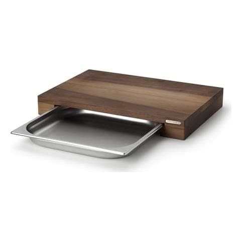 Tagliere Rettangolare Con Cassetto In Acciaio Inox, Marrone Scuro, Cm 48x32,5x6 - Foto 1