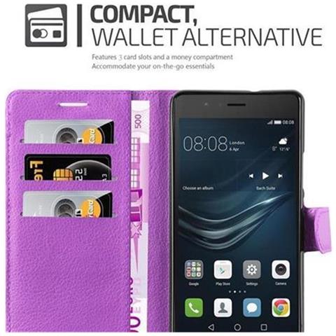 Custodia Compatibile Con Huawei P9 Lite In Violetta Ametista - Coperchio Protettiva Con Chiusura Magnetica, Funzione Stand E Tasca Per Le Carte - Foto 2