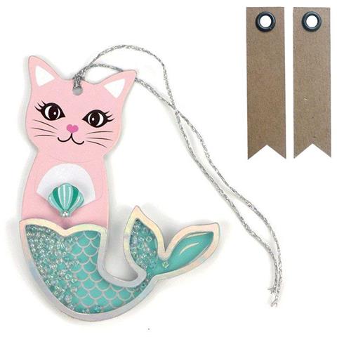 2 Etichette 3d Shaker Tag - Sirena Gatto + 20 Etichette Kraft Con Gagliardetto - Foto 1