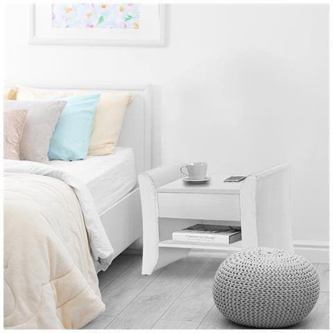 Linden Comodino In Similpelle Bianca Con 1 Cassetto E 1 Ripiano - Foto 3