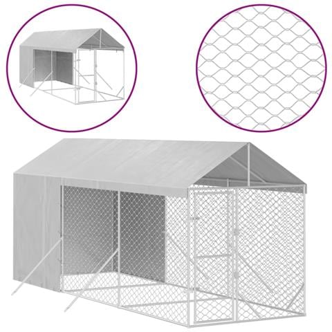 Cuccia Cani Da Esterno Tetto Argento 2x6x2,5 M Acciaio Zincato - Foto 1