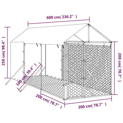 Cuccia Cani Da Esterno Tetto Argento 2x6x2,5 M Acciaio Zincato - Foto 3