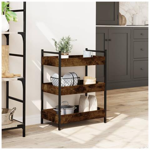 Carrello Da Cucina Rovere Fumo 50x30x70 Cm In Legno Multistrato - Foto 3