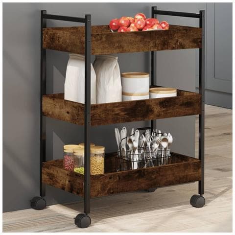 Carrello Da Cucina Rovere Fumo 50x30x70 Cm In Legno Multistrato - Foto 1