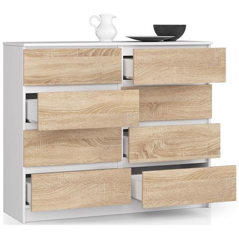 Cassettiera K120, 8 cassetti, 120x40x99 cm, Colore Bianco e Sonoma Quercia - Foto 2