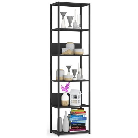 Scaffale stile loft con ripiani in legno, 6 ripiani, 50x32x192 cm, Colore Nero - Foto 1