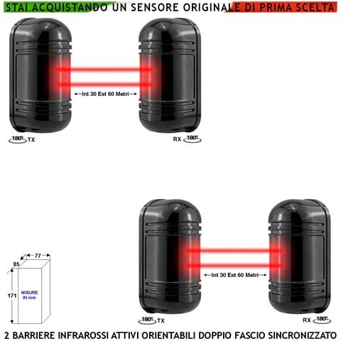 Infrarossi Attivi Doppio Fascio Orientabile 2 Pezzi Sbarramento Lineare Sensore Passaggio Segnala Allarme Intruso Port - Foto 1