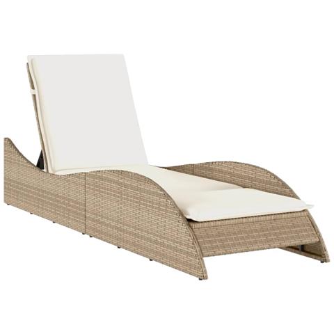 Lettino Prendisole Con Cuscino Beige 60x205x73 Cm In Polyrattan - Foto 1