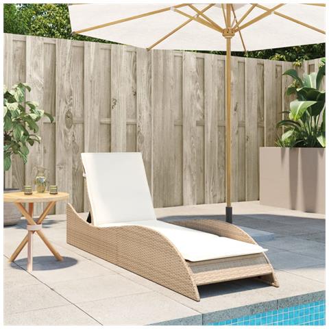 Lettino Prendisole Con Cuscino Beige 60x205x73 Cm In Polyrattan - Foto 2