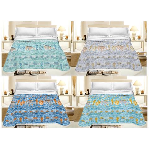 Copriletto Piquet Primavera Estate 100% Cotone Disegno Sea Life Matrimoniale Naturale - Foto 2