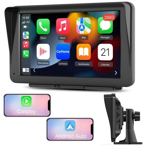 Carplay Auto, 7 Pollici Autoradio Portatile Con Carplay Wireless E Android Auto, Ips Touchscreen Aux Bluetooth Siri - Foto 1