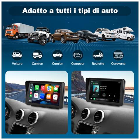 Carplay Auto, 7 Pollici Autoradio Portatile Con Carplay Wireless E Android Auto, Ips Touchscreen Aux Bluetooth Siri - Foto 7