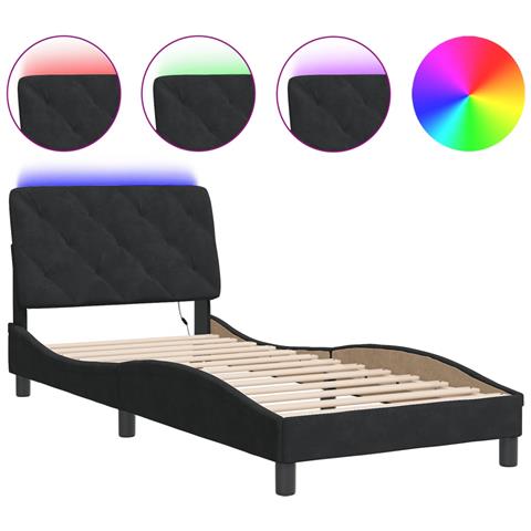 Lusso Casadino - Giroletto Con Led Senza Materasso Nero 90x200 Cm In Velluto - Foto 1