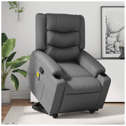 Lusso Casadino -  Poltrona Alzapersona Reclinabile Massaggio Grigio Similpelle - Foto 8