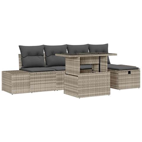 Set Divano da Giardino 6 Pezzi con Cuscini Grigio Chiaro Polyrattan - Foto 1