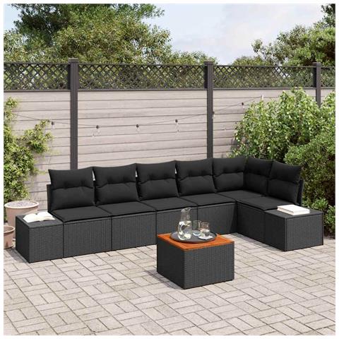 Set Divano da Giardino in 7 Pezzi con Cuscini Nero Polyrattan - Foto 2