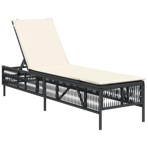 Lettino Prendisole con Cuscino Nero in Polyrattan - Foto 1