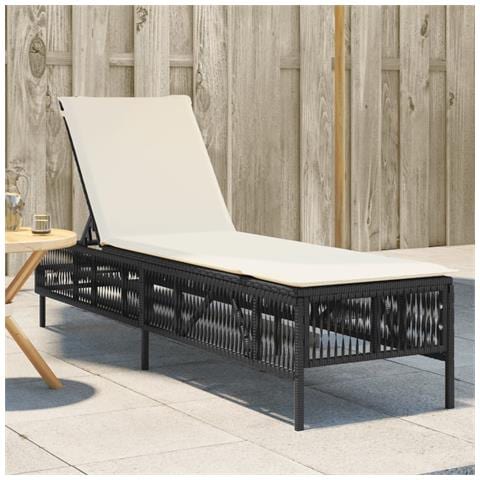 Lettino Prendisole con Cuscino Nero in Polyrattan - Foto 2