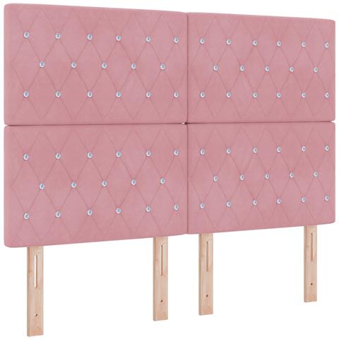 Testiera con Bottoni in Cristallo Tufted Rosa 140 cm Velluto - Foto 1