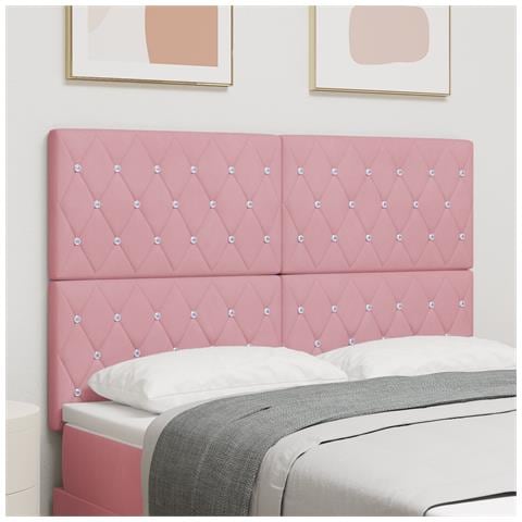 Testiera con Bottoni in Cristallo Tufted Rosa 140 cm Velluto - Foto 2