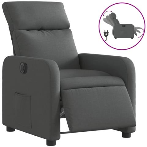 Poltrona Elettrica Reclinabile Grigio Scuro in Tessuto - Foto 1