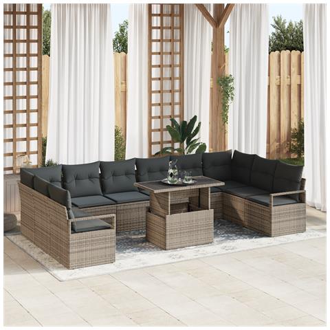 Set Divani Giardino 11 Pezzi con Cuscini Grigio Polyrattan, Divano Giardino per 2 Persone con Cuscini Grigio Polyrattan - Foto 2
