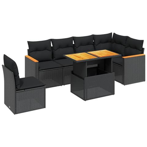 Set Divani da Giardino con Cuscini 7pz Nero Polyrattan - Foto 1