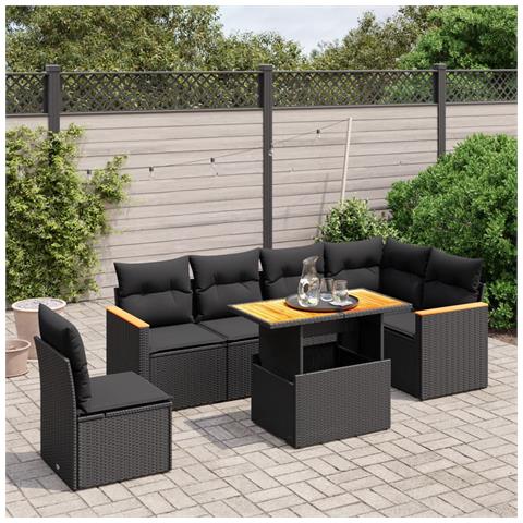 Set Divani da Giardino con Cuscini 7pz Nero Polyrattan - Foto 2