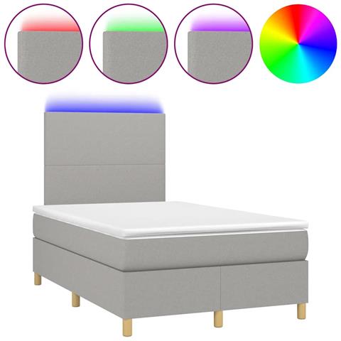 Letto a Molle Materasso e LED Grigio Chiaro 120x190 cm Tessuto - Foto 1