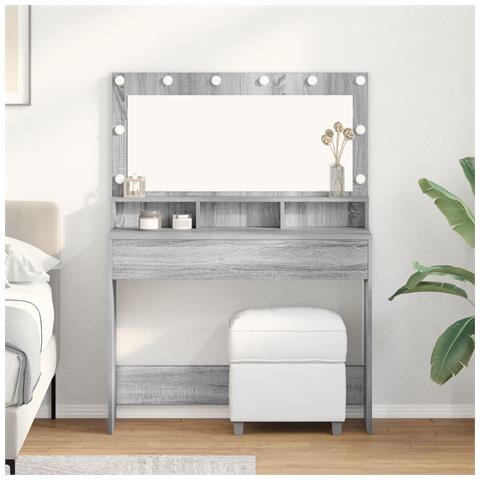 Tavolo da Trucco con Luci LED Grigio Sonoma 100x41x135 cm - Foto 2