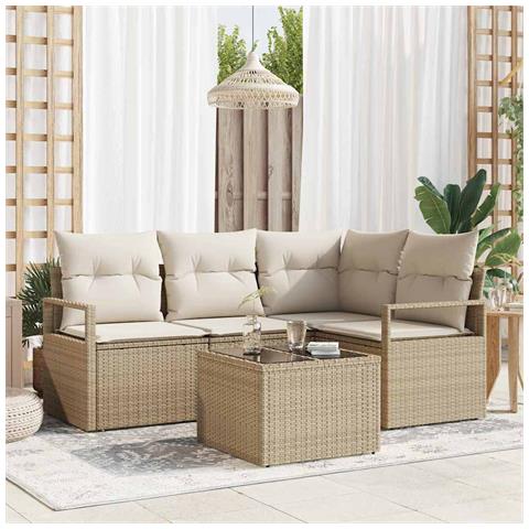 Set Divano da Giardino con cuscino 5 pcs Beige e Crema - Foto 2