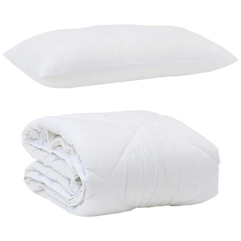 Duvet Estivo con Cuscino 2 pcs Bianco 140 x 220 cm Microfibra - Foto 1