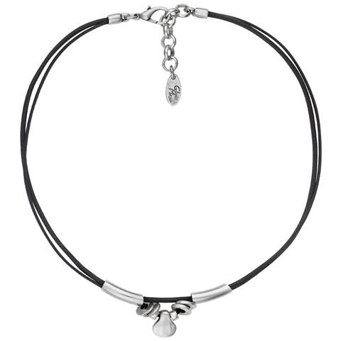 Collana Girocollo In Pelle Nera E Placcata Argento 40 Cm - Foto 1