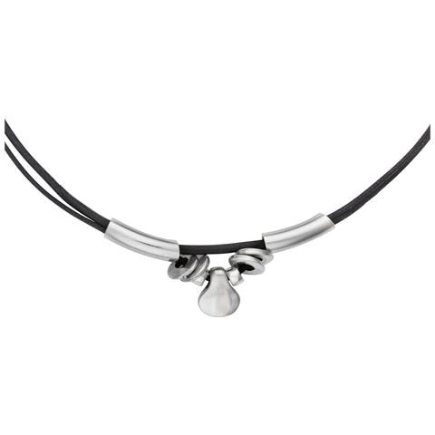 Collana Girocollo In Pelle Nera E Placcata Argento 40 Cm - Foto 2