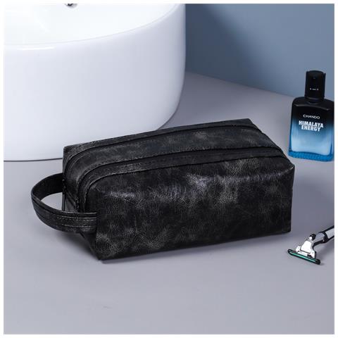 Trousse Da Toilette Nera Con Doppia Cerniera - Borsa Da Viaggio Portatile, Grande Capacità E Impermeabile - Foto 3