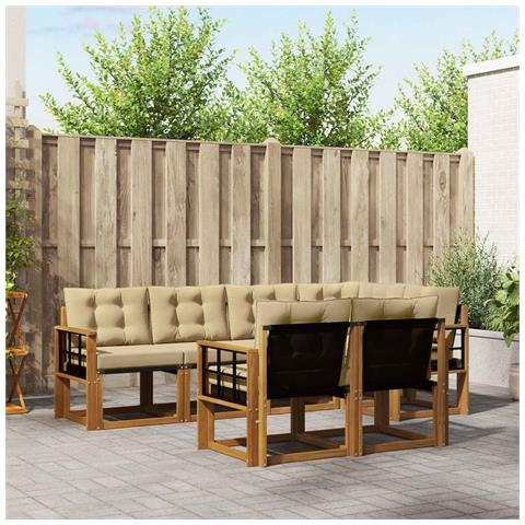 Set di divani da esterno con cuscino 7 pcs Naturale e Beige - Foto 2