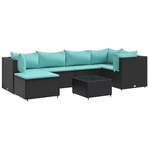 Set Salotto da Giardino con Cuscini 7pz Nero Polyrattan - Foto 1