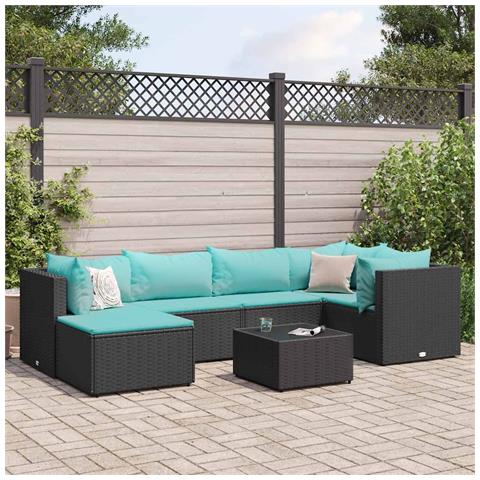 Set Salotto da Giardino con Cuscini 7pz Nero Polyrattan - Foto 2