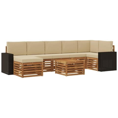 Set di divani da esterno con cuscino 8 pcs Naturale e Beige - Foto 1