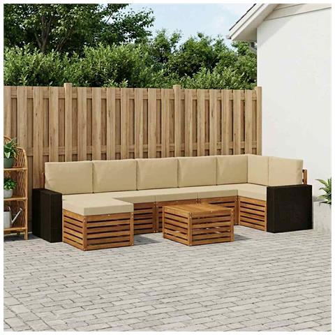 Set di divani da esterno con cuscino 8 pcs Naturale e Beige - Foto 2