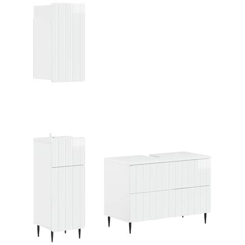 Set di armadietti da bagno in 3 pezzi ZWOLLE Bianco Lucido - Foto 1