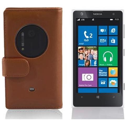 Custodia Compatibile Con Nokia Lumia 1020 In Marrone Castagno - Coperchio Protettivo In Similpelle Liscia E Tasca Per Carte Di Credito - Foto 2