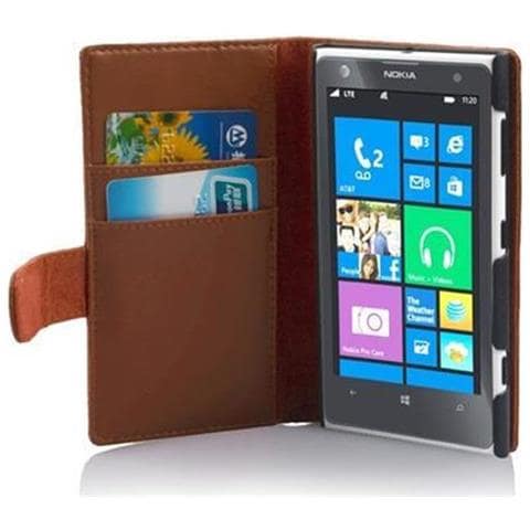 Custodia Compatibile Con Nokia Lumia 1020 In Marrone Castagno - Coperchio Protettivo In Similpelle Liscia E Tasca Per Carte Di Credito - Foto 1