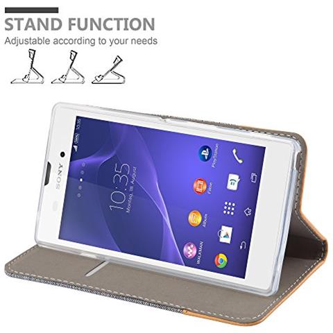 Cadorabo Custodia Compatibile Con Sony Xperia T3 In Grigio Chiaro Marrone - Coperchio Protettiva Con Chiusura Magnetica, Funzione Stand E Tasca Per Le Carte - Foto 2