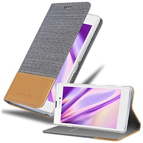 Cadorabo Custodia Compatibile Con Sony Xperia T3 In Grigio Chiaro Marrone - Coperchio Protettiva Con Chiusura Magnetica, Funzione Stand E Tasca Per Le Carte - Foto 1