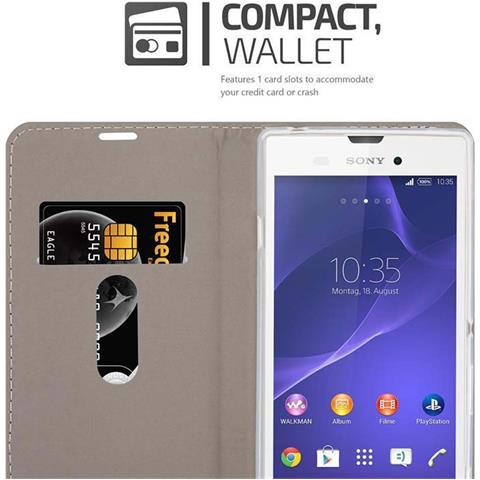 Cadorabo Custodia Compatibile Con Sony Xperia T3 In Grigio Chiaro Marrone - Coperchio Protettiva Con Chiusura Magnetica, Funzione Stand E Tasca Per Le Carte - Foto 9